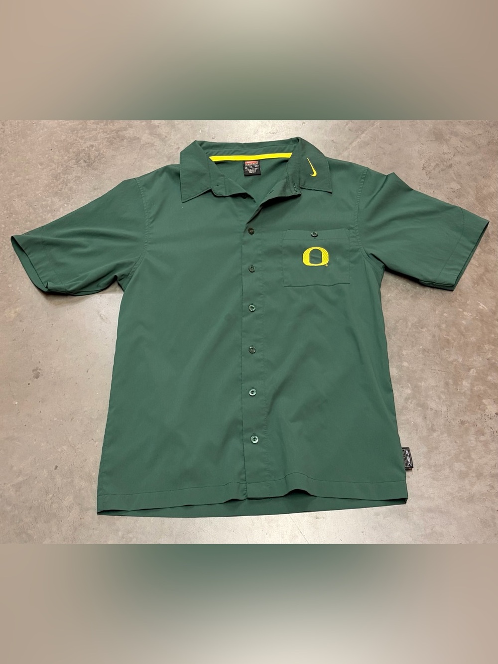 Nike Green Short-Sleeve Button-Down with Yellow Oregon Logo
